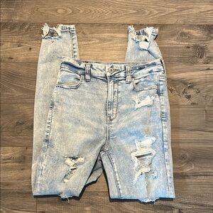 American Eagle distressed curvy super hi rise skinny jeans with chewed hem